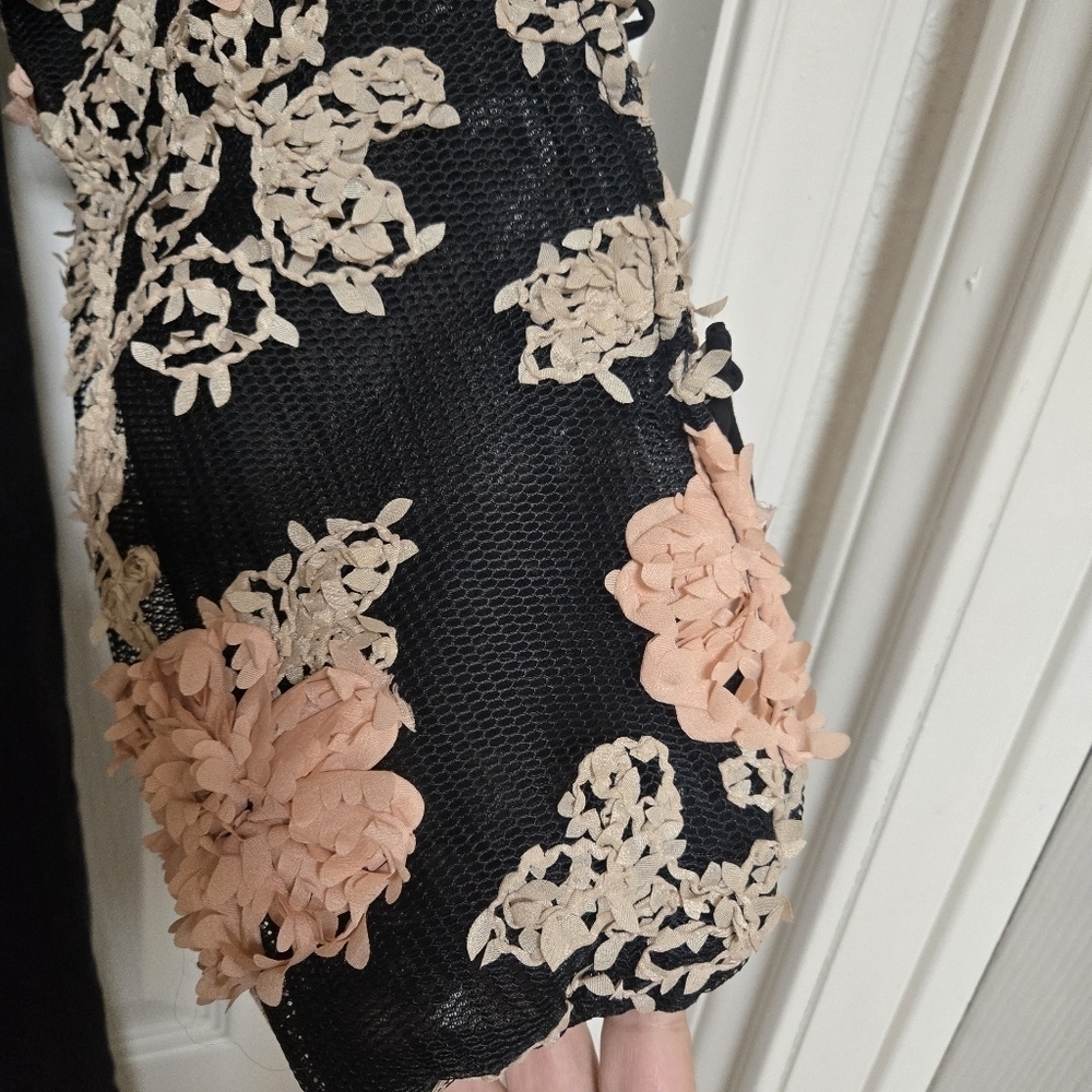 Paper Crane Black Floral Mesh Sleeve Tunic Dress S - Picture 4 of 10